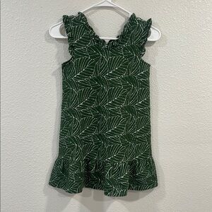 Green Leaf Print Dress with Ruffle Hem